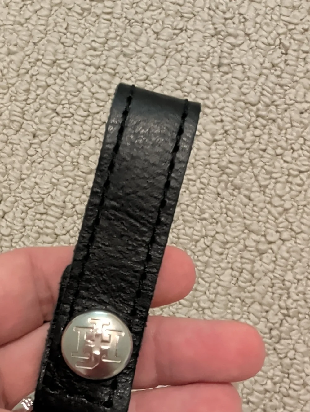 Jon Hart Black Leather Loop Key Ring with Branded Metal Snap